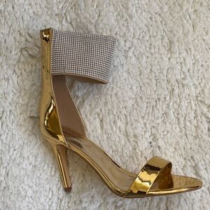 Chic Gold Women's Heels with Glittering Strap